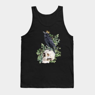 Black raven with skull and crow, skeleton eucaliptus leaves Tank Top